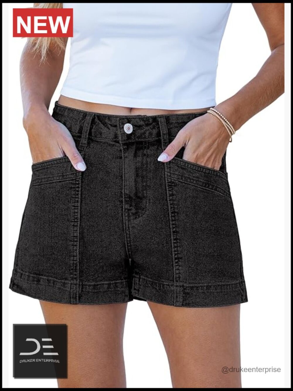 High Waisted Stretchy Denim Jorts Distressed Cut Off Shorts with Pockets